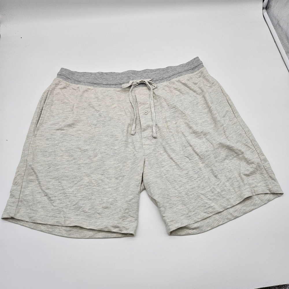 Hanes Mens‎ Lounge Shorts 2XL 2TG 2XG Gray Heather Button Fly Drawstring Pockets